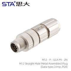 M12 Straight Male Metal Assembled Plug(Data type Crimp PG9)