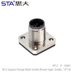 M12 Square Flange Male Socket (Power type Solder 14*14)