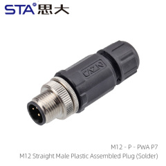M12 Straight Male Plastic Assembled Plug (solder)