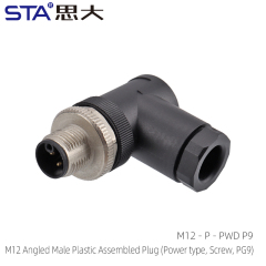 M12 Angled Male Plastic Assembled Plug (Power type Screw PG9)