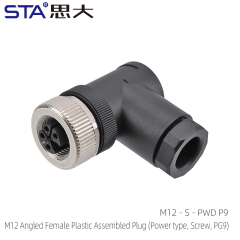 M12 Angled Female Plastic Assembled Plug (Power type Screw PG9)