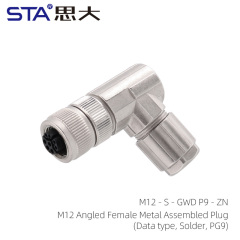 M12 Angled Female MetalAssembled Plug(Data type Crimp PG9)