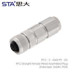 M12 Straight Female Metal Assembled Plug(Data type Solder PG9)