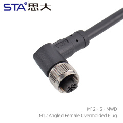 M12 Angled Female Overmolded Plug