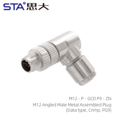 M12 Angled Male MetalAssembled Plug(Data type Crimp PG9)