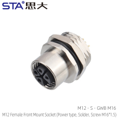 M12 Female Front Mount Socket (Power type Solder Screw M16*1.5)