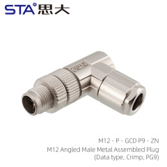 M12 Angled Male MetalAssembled Plug(Data type Crimp PG9)