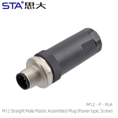 M12 Straight Male Plastic Assembled Plug(Power type Screw)
