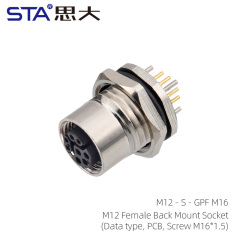 M12 Female Back Mount Socket(Data type PCB Screw M16*1.5)