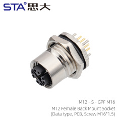 M12 Female Back Mount Socket(Data type PCB Screw M16*1.5)
