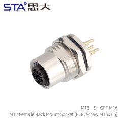 M12 Female Back Mount Socket (PCB Screw M16x1.5)