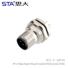 M12 Male Back Mount Socket (PCB Screw PG9)