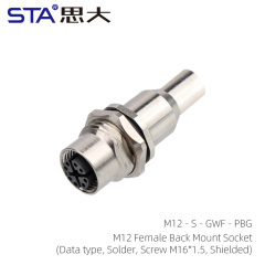 M12 Female Back Mount Socket(Data type Solder Screw M16*1.5 Shielded)