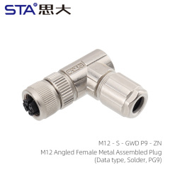 M12 Angled Female MetalAssembled Plug(Data type Crimp PG9)