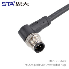 M12 Angled Male Overmolded Plug