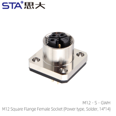 M12 Square Flange Female Socket (Power type Solder 14*14)