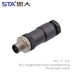 M12 Straight Male Plastic Assembled Plug(Power type Screw)