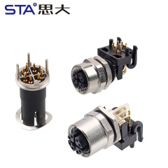 M12 X-Code IP67 PCB Female Panel Mount SMD Right Angle Connector