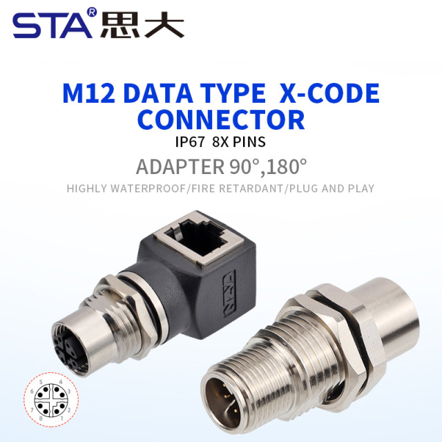 M12 X-Code DATA IP67 Female to RJ45 Adapter 90°/180°