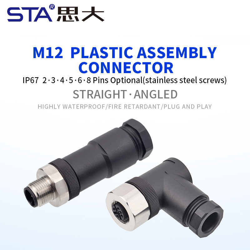 IP67 M12 Plastic Aviation Plug Assembled Stainless Steel Screws Connector
