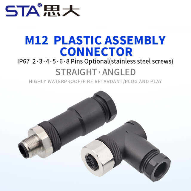 IP67 M12 Plastic Aviation Plug Assembled Stainless Steel Screws Connector