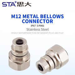 IP67 M12 Female Metal Stainless Steel Bellows 5 Pins Connector