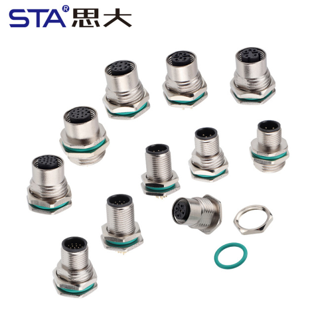 M12 Metal Zinc Alloy Shell IP67 solder/PCB Socket Connector