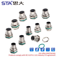 M12 Metal Zinc Alloy Shell IP67 solder/PCB Socket Connector