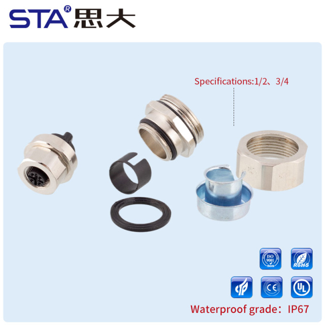 IP67 M12 Female Metal Stainless Steel Bellows 5 Pins Connector
