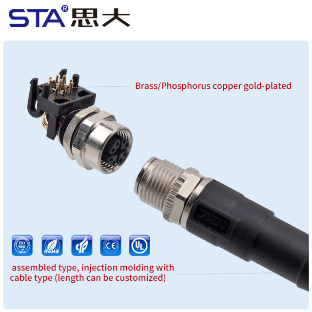 M12 X-Code IP67 PCB Female Panel Mount SMD Right Angle Connector
