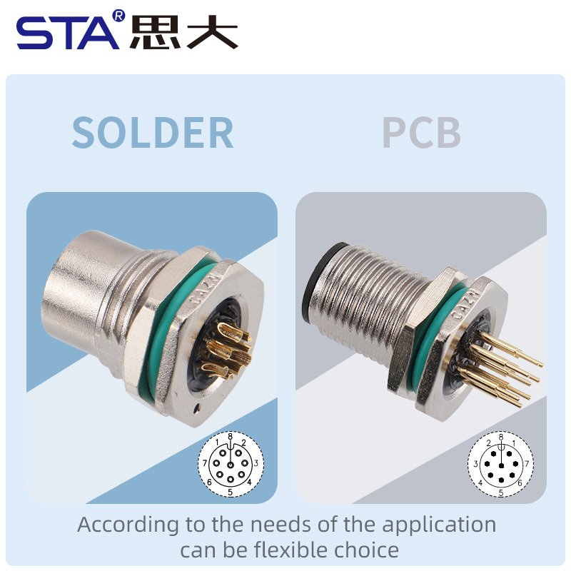 M12 Metal Zinc Alloy Shell IP67 solder/PCB Socket Connector