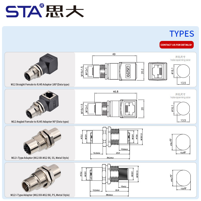 M12 X-Code DATA IP67 Female to RJ45 Adapter 90°/180°