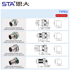 M12 Metal Zinc Alloy Shell IP67 solder/PCB Socket Connector