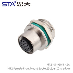 M12 Female Front Mount Socket (Solder Zinc alloy)
