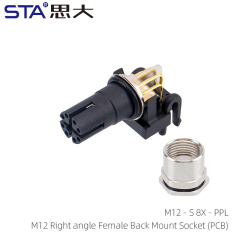 M12 Right angle Female Back Mount Socket (PCB)