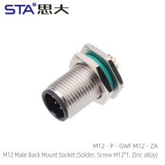 M12 Male Back Mount Socket (Solder Screw M12*1 Zinc alloy)