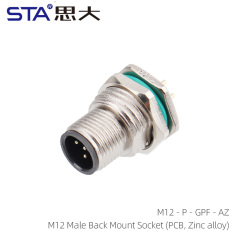 M12 Male Back Mount Socket (PCB Zinc alloy)