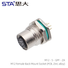M12 Female Back Mount Socket (PCB Zinc alloy)