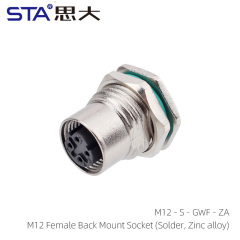 M12 Female Back Mount Socket (Solder Zinc alloy)