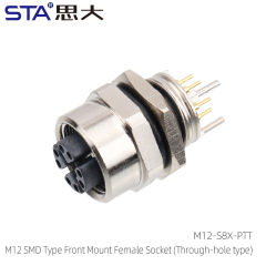 M12 SMD Type Front Mount Female Socket (Through-hole type)