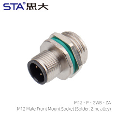 M12 Male Front Mount Socket (Solder Zinc alloy)