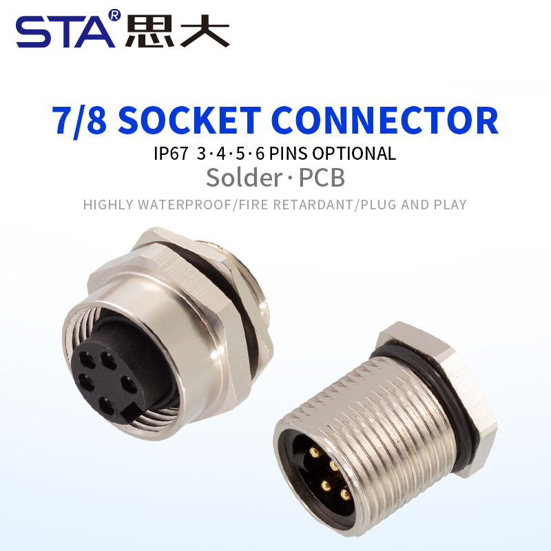 7/8 Socket Connector | IP67 Solder & PCB Type