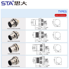 M14 PCB Front/Back Mount Socket IP67 Connector