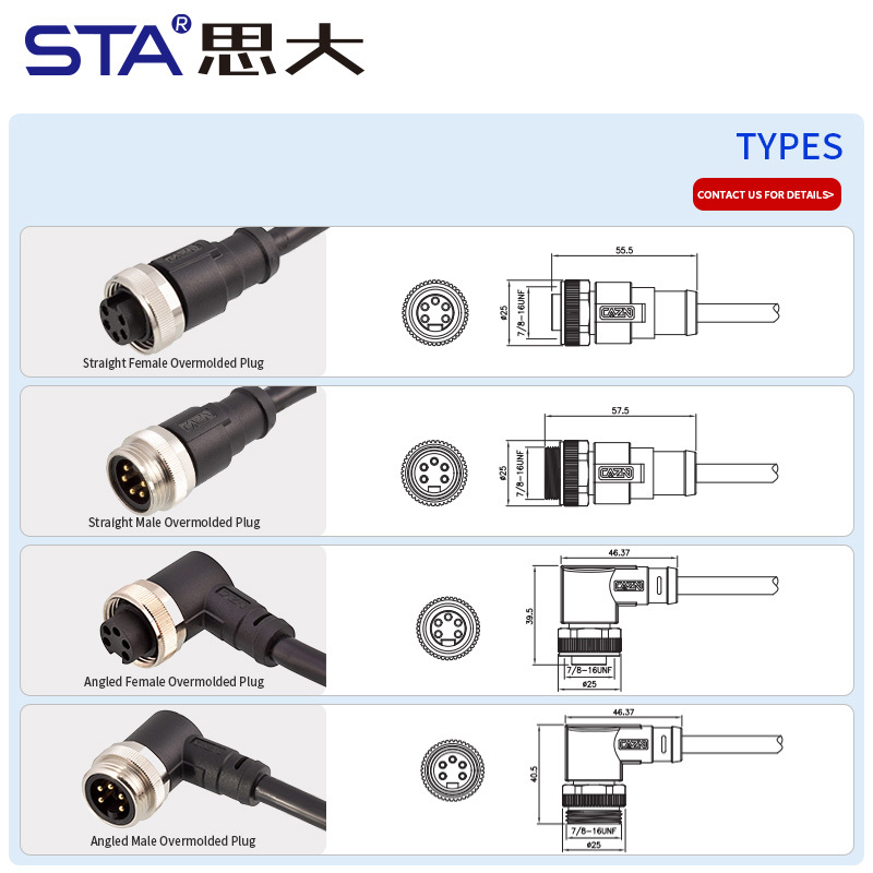 7/8 Overmolded Plug Straight & Angled Connectors