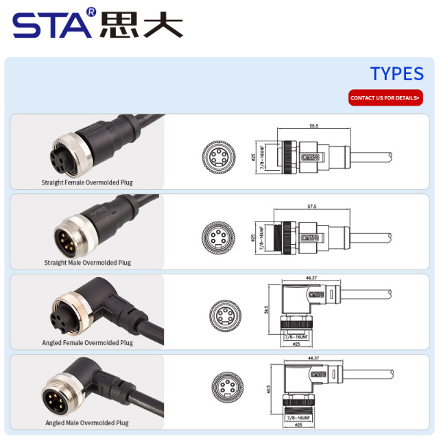 7/8 Overmolded Plug Straight & Angled Connectors