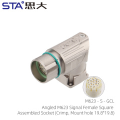 Pタイプ-アングル型M623信号メス角型組み立てソケット（圧着マウント穴19.8×19.8）