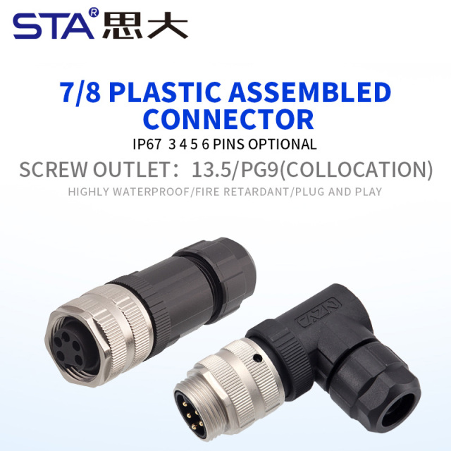 7/8 Plastic Assembled Screw Plug Connector | IP67 Waterproof