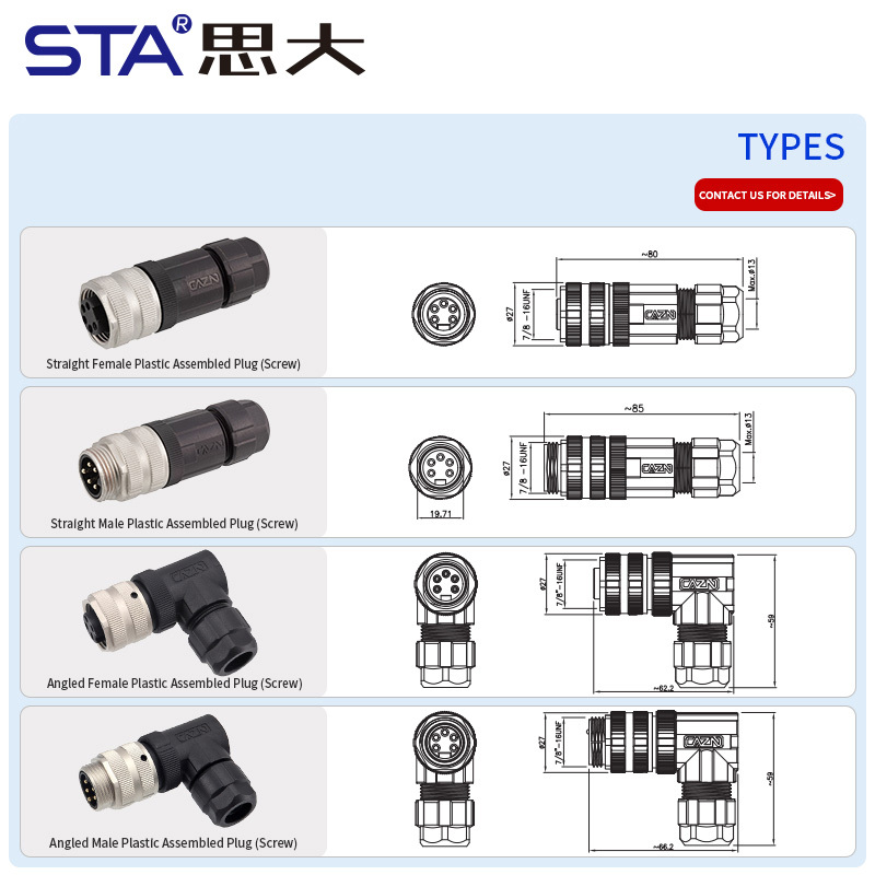 7/8 Plastic Assembled Screw Plug Connector | IP67 Waterproof