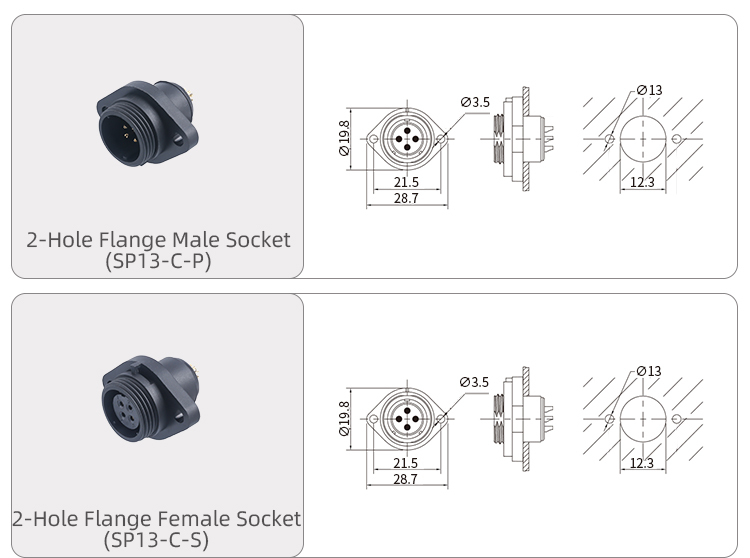 SP13 Aviation Plug Threaded Plug Socket IP68 Waterproof Connector
