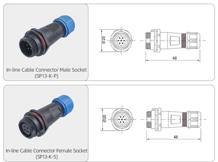 SP13 Aviation Plug Threaded Plug Socket IP68 Waterproof Connector